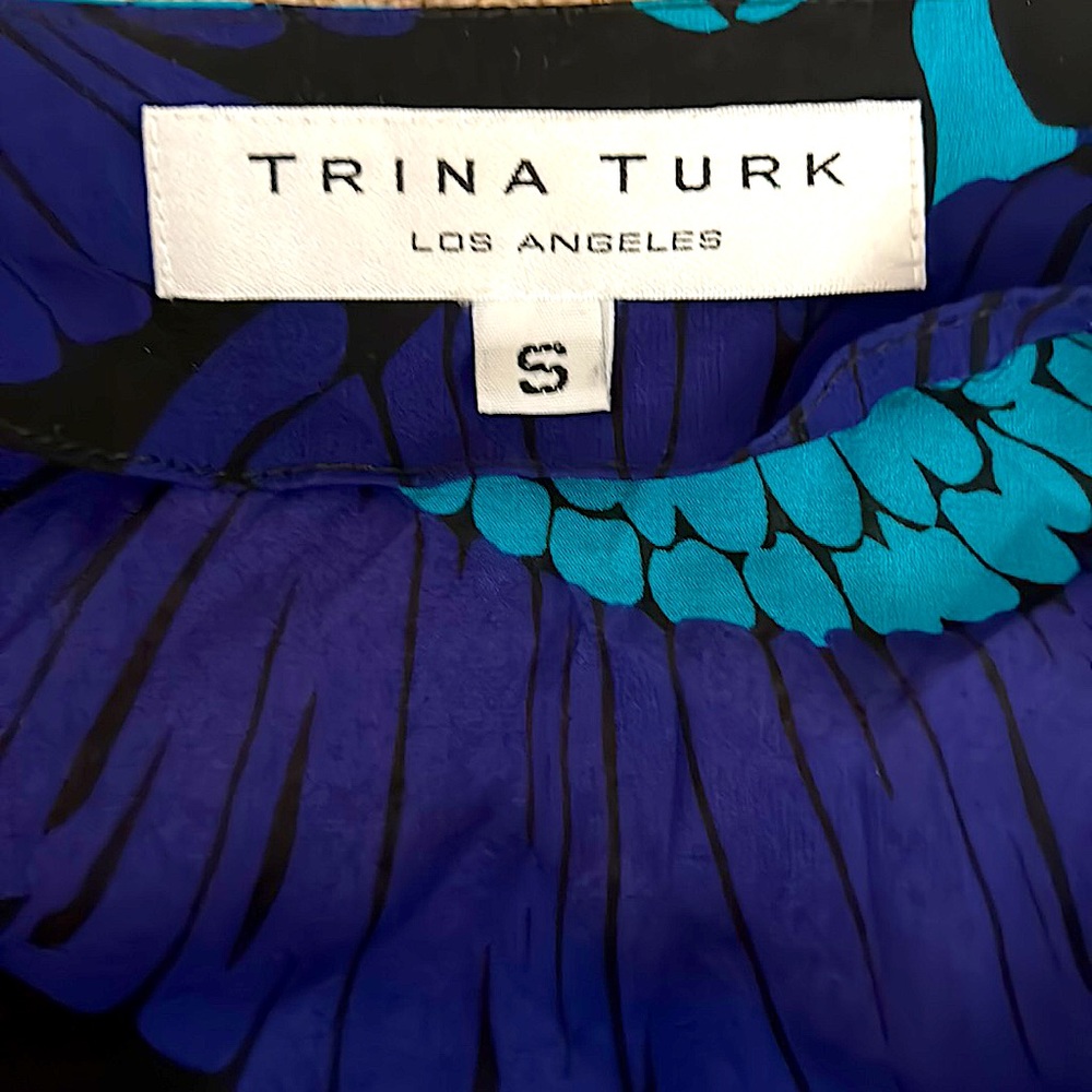 Trina Turk Beautiful Silk Wrap Front Tie Purple/Turquoise Blouse Top Size S 🔥🔥 - Picture 5 of 5